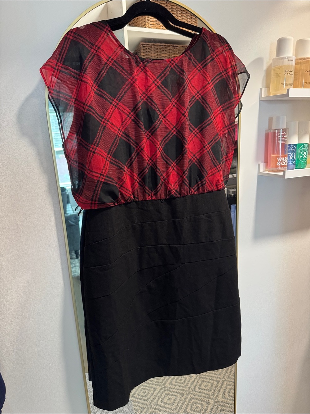 Women’s Red Plaid & Black Midi Dress - Women Size 14